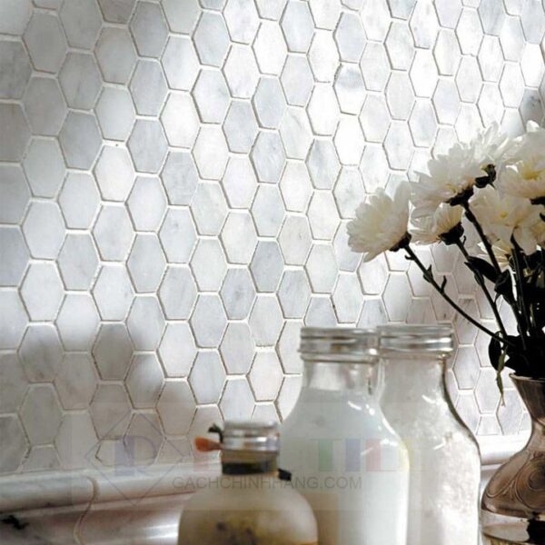 Đá mosaic tự nhiên ốp bếp trang trí lục giác trắng RS4811