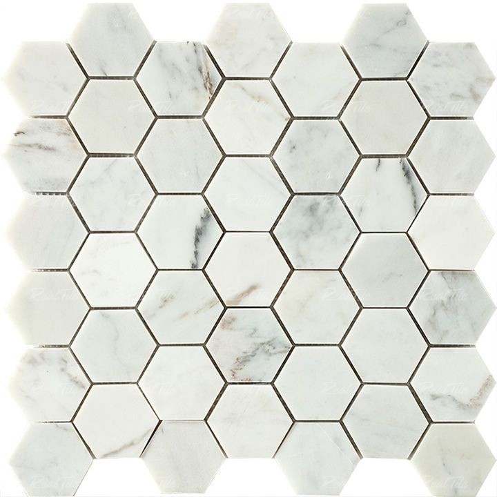 Đá mosaic tự nhiên ốp bếp trang trí lục giác trắng RS4811