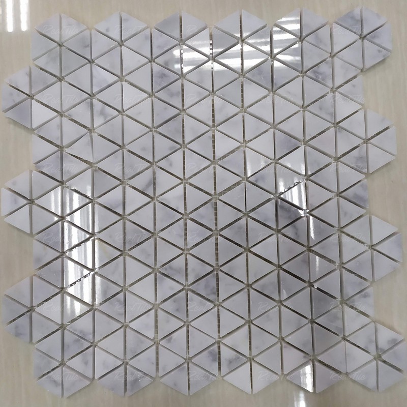 Đá mosaic tự nhiên ốp bếp trang trí tam giác trắng RS2031