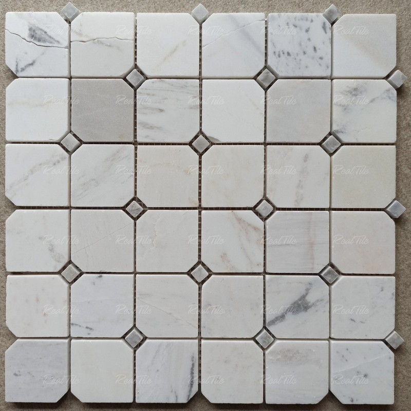 Đá mosaic tự nhiên ốp phòng tắm trang trí trắng sữa RHB4802