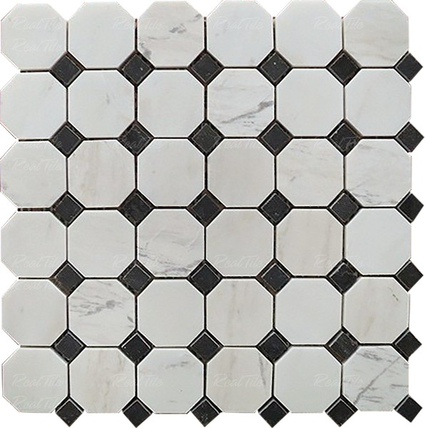 Đá mosaic tự nhiên ốp phòng tắm trang trí vát góc RHB48019-1