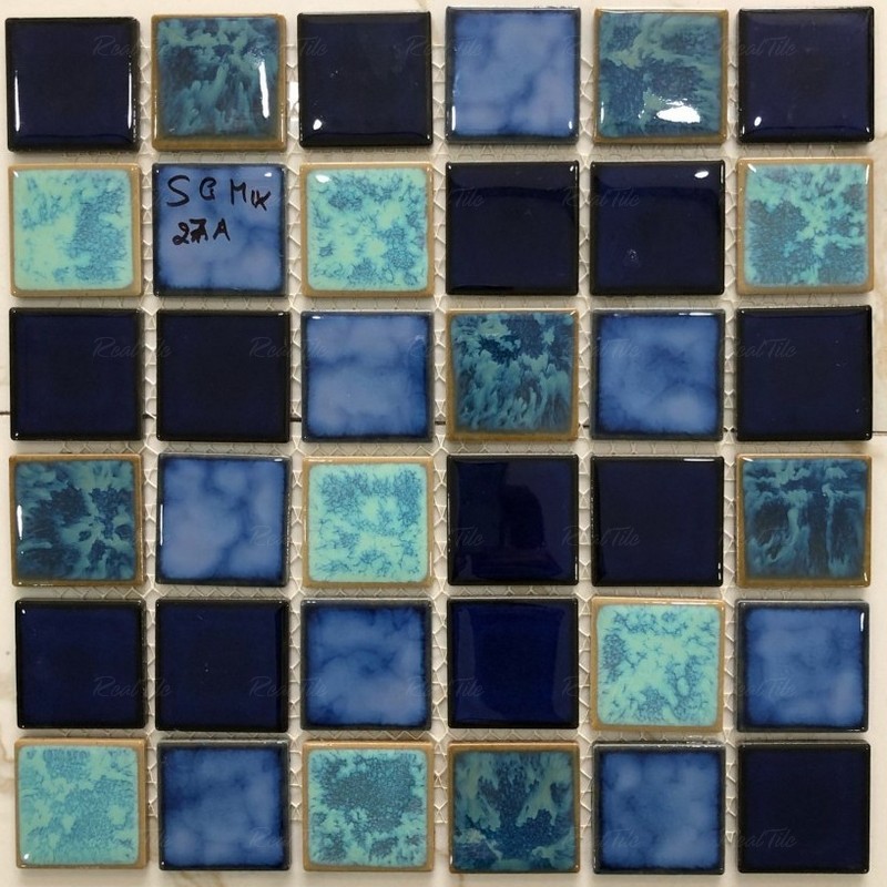 Gạch mosaic gốm ốp bể bơi vân hoa Indonesia-Indo SQ-MIX27A