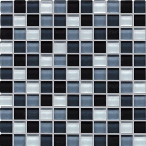 Gạch mosaic thủy tinh ốp tường bếp trang trí trắng đen xám GV25268
