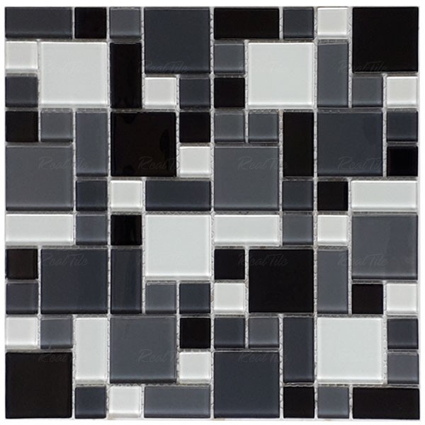 Gạch mosaic thủy tinh ốp phòng tắm trang trí đen xám trắng ACM13