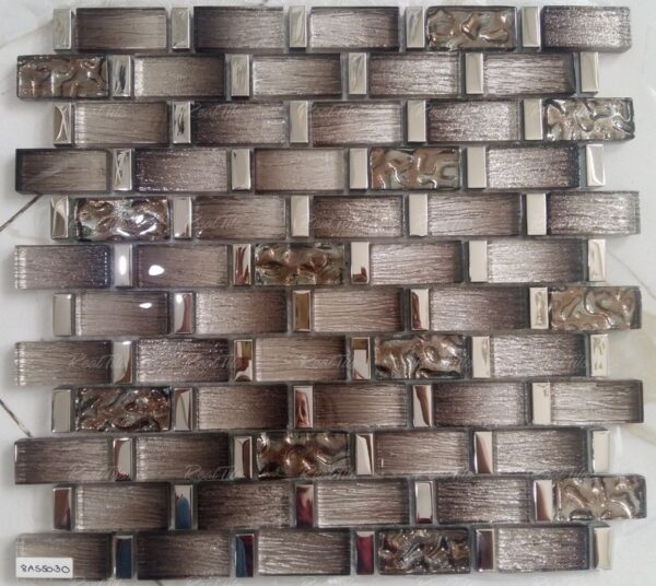 Gạch mosaic thủy tinh ốp tường cao cấp hoa văn vân gỗ 8AS5030